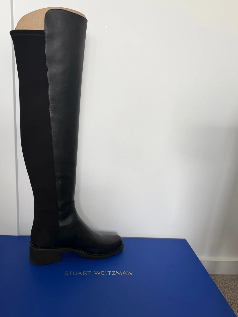 Stuart Weitzman Black Over-the-Knee Leather & Stretch Boots